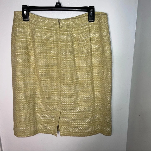Sigrid Olsen, 10, yellow and white tweed, fully lined rear vent A-line skirt - Picture 2 of 7